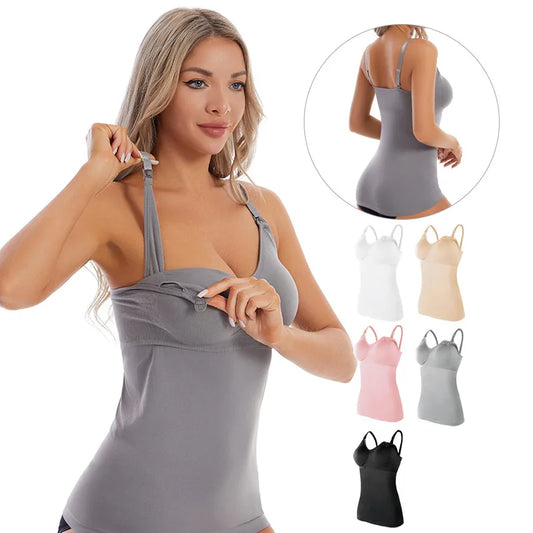 Maternity Nursing Tank Top – Sleeveless Breastfeeding Vest with Removable Padding