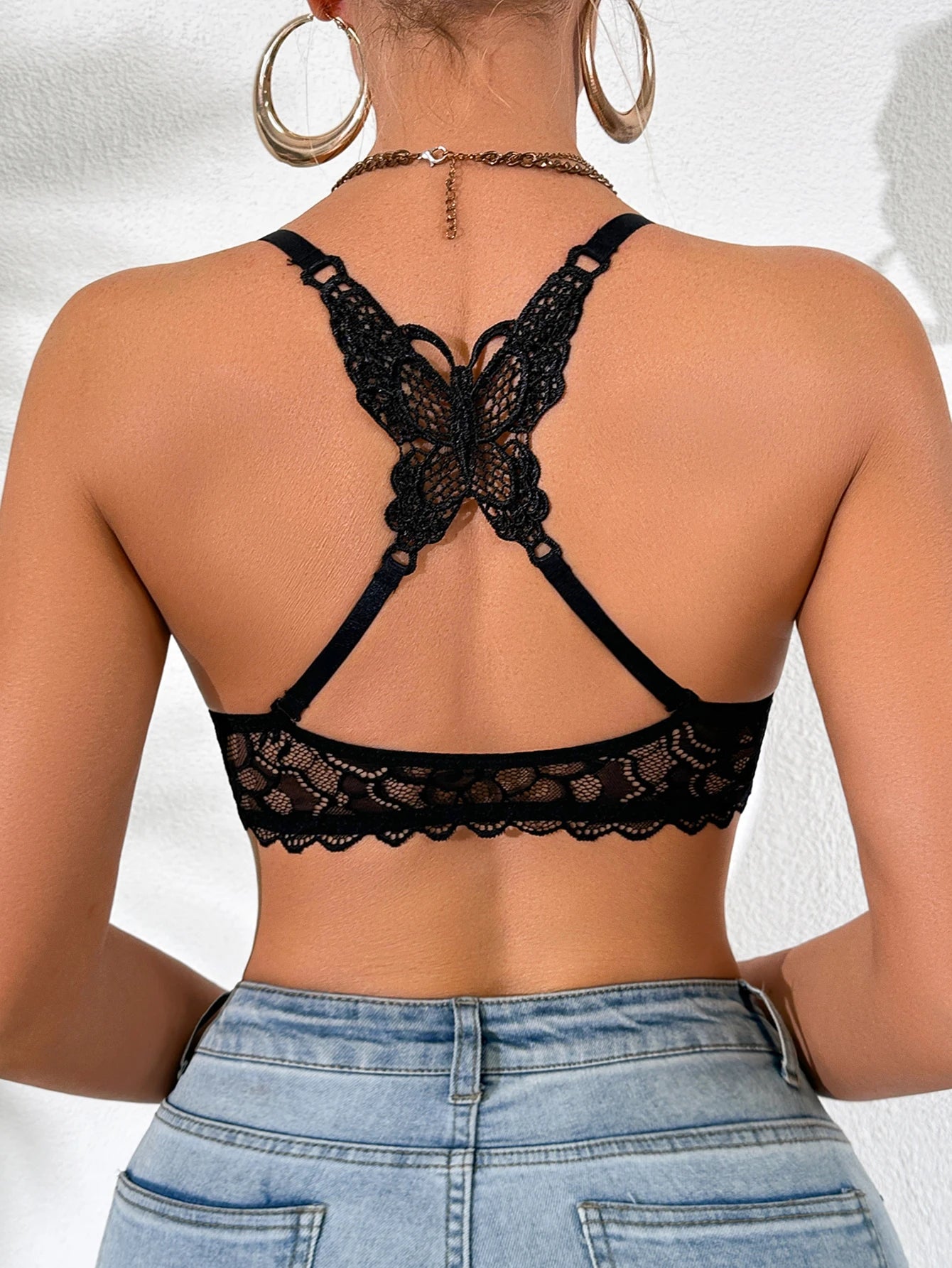 Butterfly Lace Back Push-Up Bra — Front Buckle Convertible Straps | Women's Bra