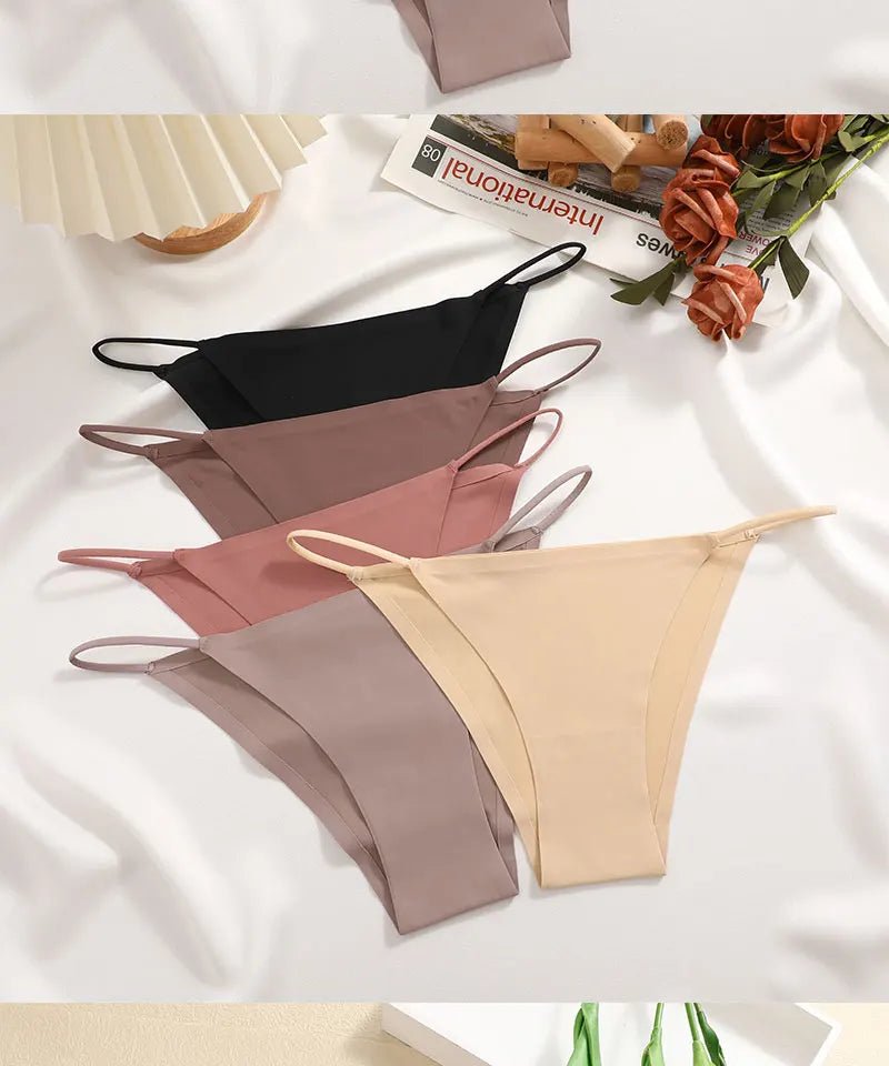 FINETOO 3Pcs Seamless Ice Silk Underwear New Color Sexy Thin Strap Briefs Girls Low Waist Breathable Panties No Trace Lingerie