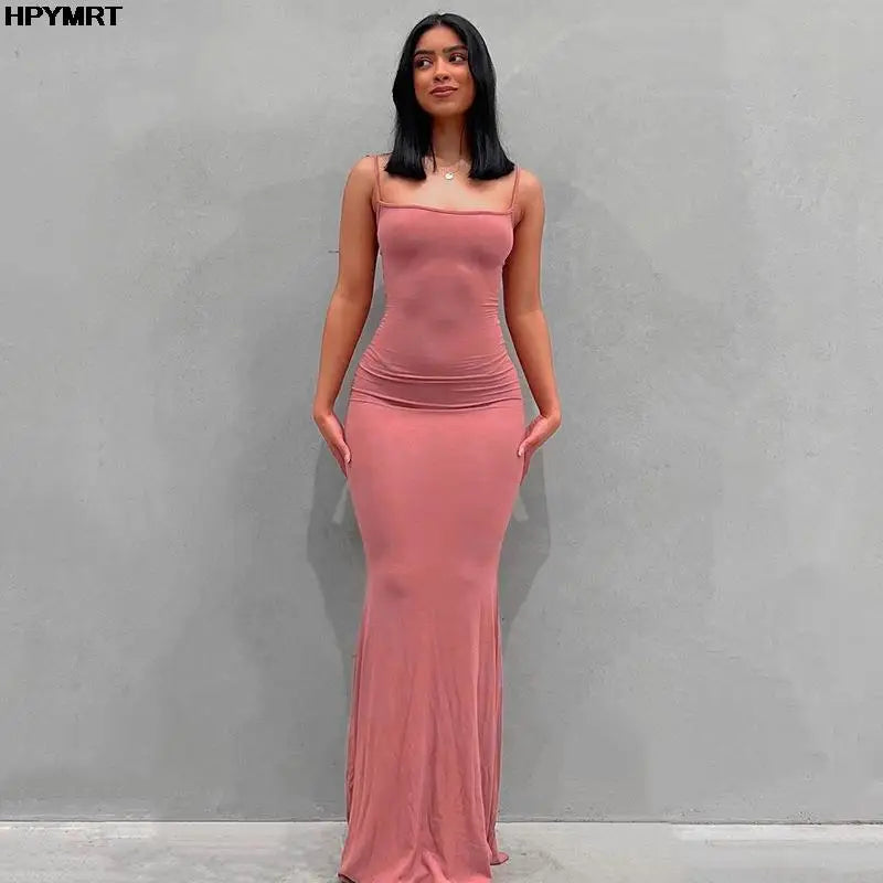 Satin Slip Maxi Dress – Sleeveless Backless Bodycon