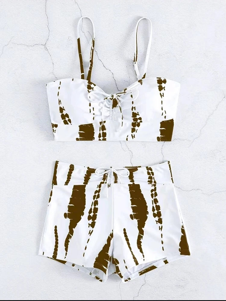 High Waist Shorts Bikini Set — Drawstring Top & Swim Shorts | Women's Swimwear