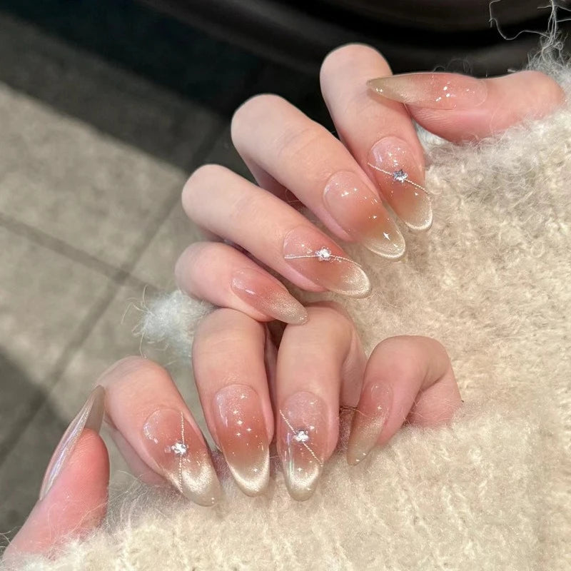 Short Blush Pink Press-On Nails with Glue – Oval Designs, 24 Pieces