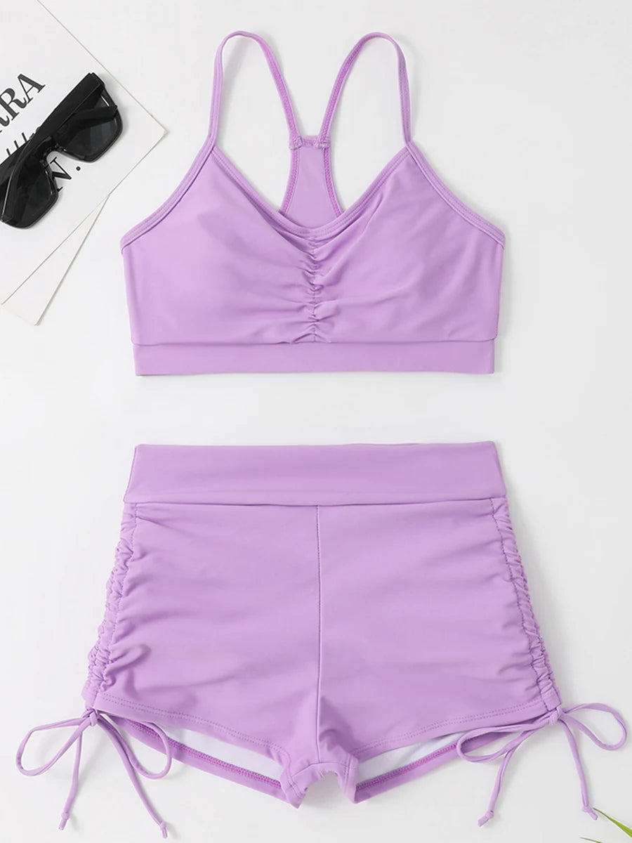 High Waist Shorts Bikini Set — Drawstring Top & Swim Shorts | Women's Swimwear