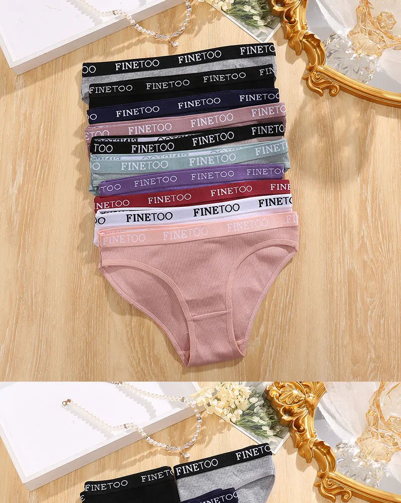 FINETOO 4PCS/Set Women's Cotton Panties Sexy Low Rise Briefs Letter Belt Underwear Female Underpants Intimates Lingerie M-2XL