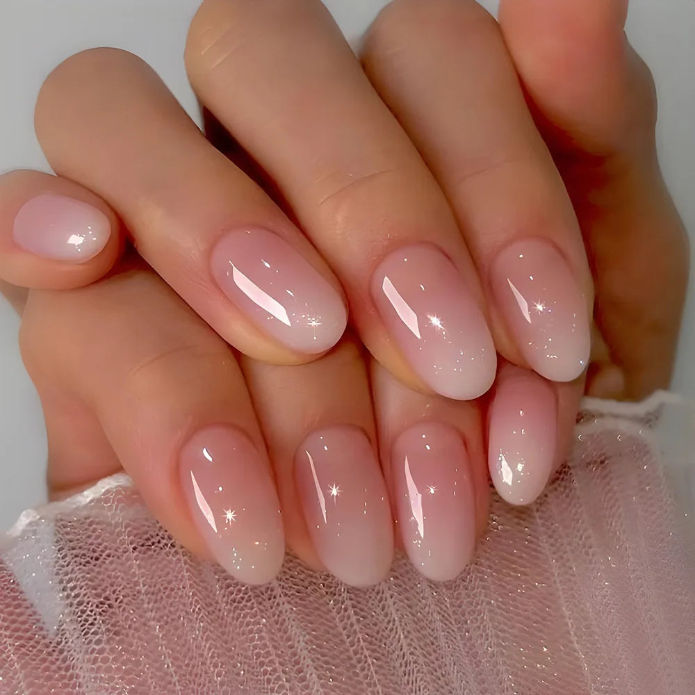 Short Almond Cat Eye Press-On Nails - Glossy Glitter, 24 Pieces