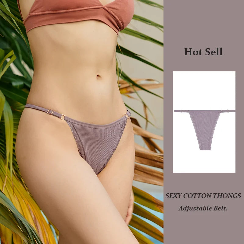 Ice Silk Cotton Thong with Adjustable Belt – Seamless Low-Rise Underwear for Women (S–XL, 8 Colors)