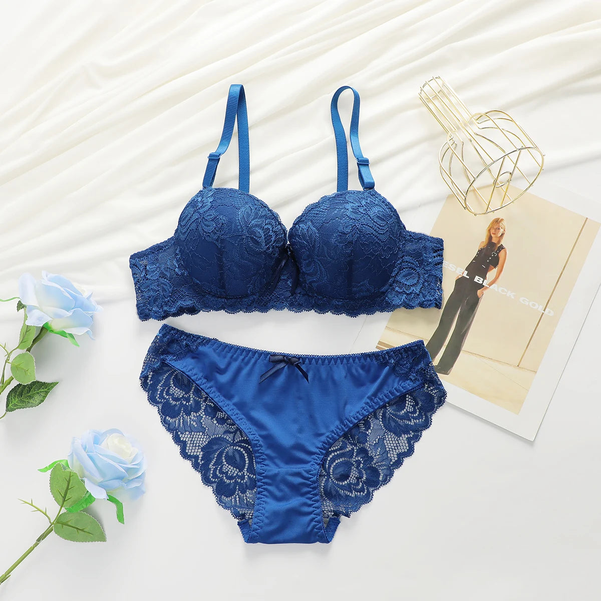 Floral Lace Push-Up Bra & Bikini Brief Set — 3/4 Cup Underwire | Women's Lingerie
