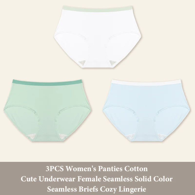 3-Pack Seamless Cotton Brief Panties – Soft Low-Rise Everyday Underwear for Women (S–XL, 8 Color Sets)