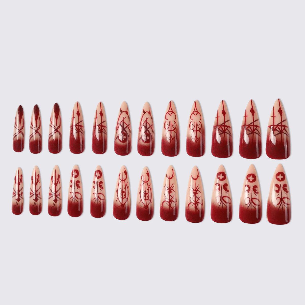 Halloween Blood-Pattern Press-On Nails – Long French Designs, 24 Pieces