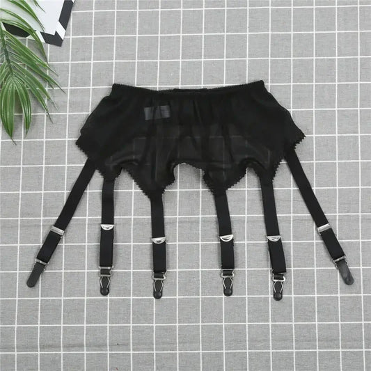 Mesh Garter Belt with 6 Metal Buckles – High Waist Suspender