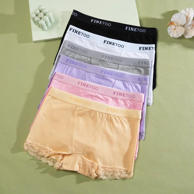 Cotton High-Waist Lace Boyshort – Breathable Letter-Band Sport Briefs for Women (S–2XL, 6 Colors)
