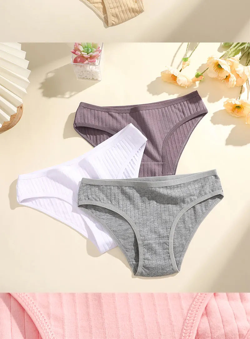 FINETOO 4Pcs Sexy Cotton Panties for Women Underwear Striped Panty Female Soft Lingeries Briefs Pantys Girl Underpant Intimates