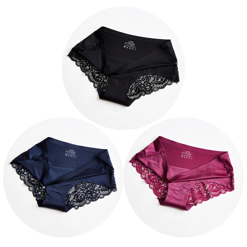 3-Pack Lace Panties Set – Soft, Stretchy Low-Rise Briefs for Women | M–4XL