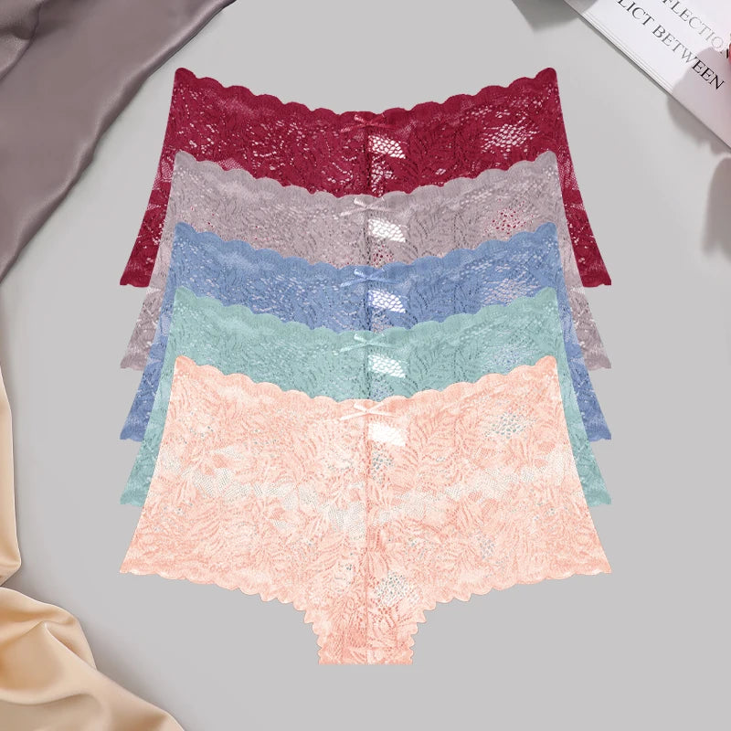 5-Pack Lace Floral Boyshorts — Low-Rise Hollow Out Panties