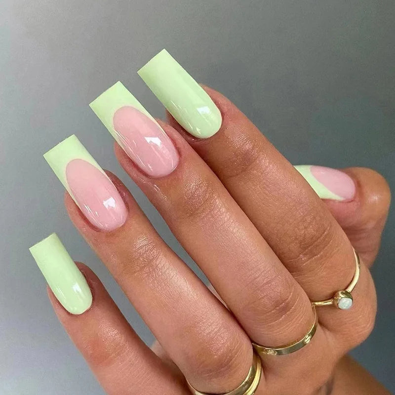 Nude Pink Short Square Press-On Nails - French & Gradient, 24 Pieces