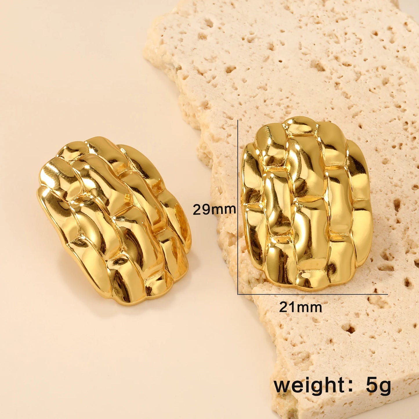 Round Stud Earrings – 18K Gold-Plated Geometric Stainless Steel Piercing Earrings for Women