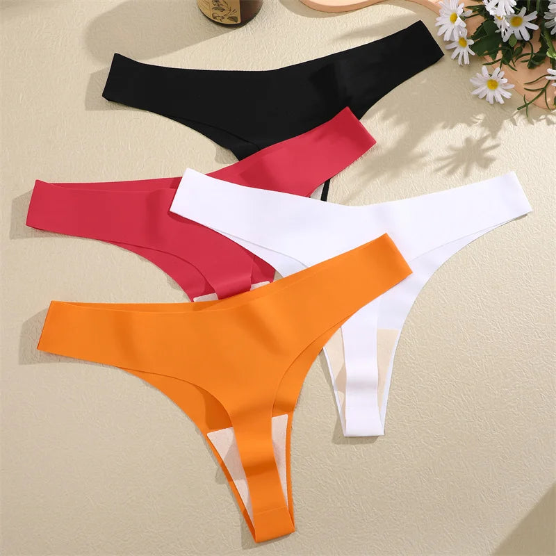 3Pcs/Set Women Seamless Panties Sexy V-Waist Thongs G-String Ultra-thin Lingerie Female Ice Silk Underwear Soft Underpants