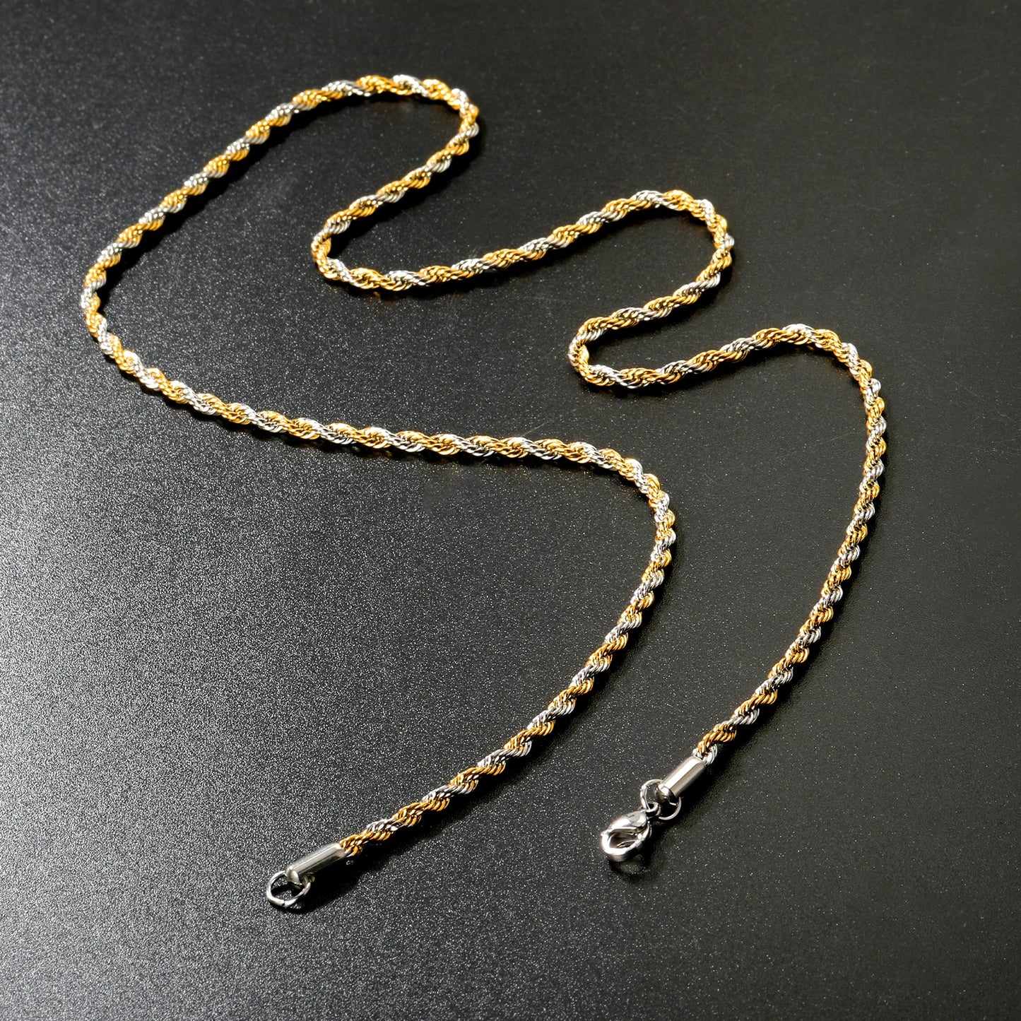 Twisted Rope Chain Necklace – 3mm Punk Stainless Steel Long Necklace for Men & Women