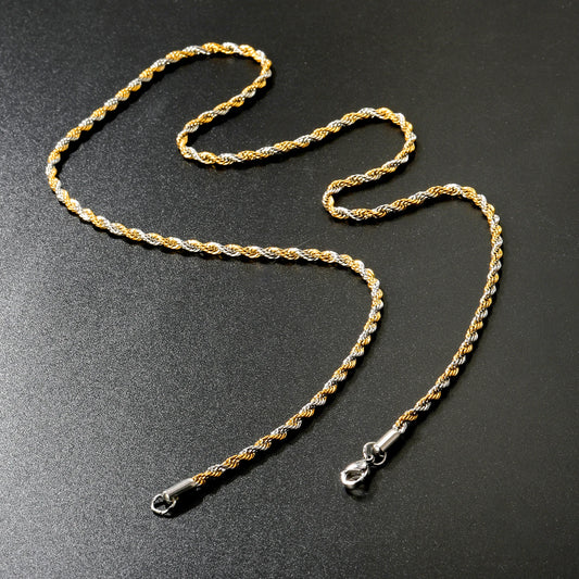 Twisted Rope Chain Necklace – 3mm Punk Stainless Steel Long Necklace for Men & Women