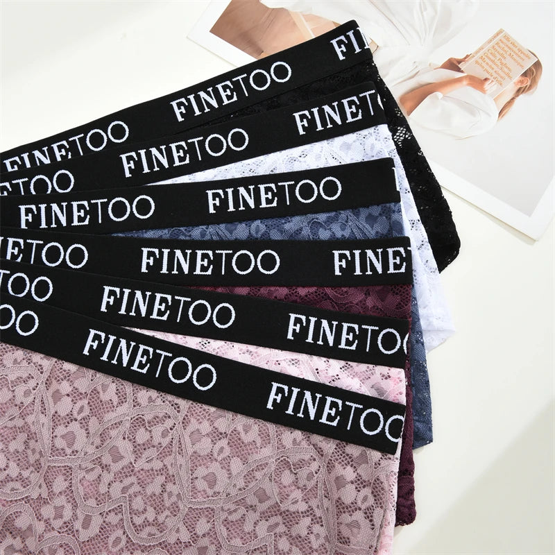 FINETOO 3Pcs Lace Hollow Out Boyshorts Underwear Women's Elastic Belt Panties Sexy Transparent Floral Briefs Breathable Lingerie