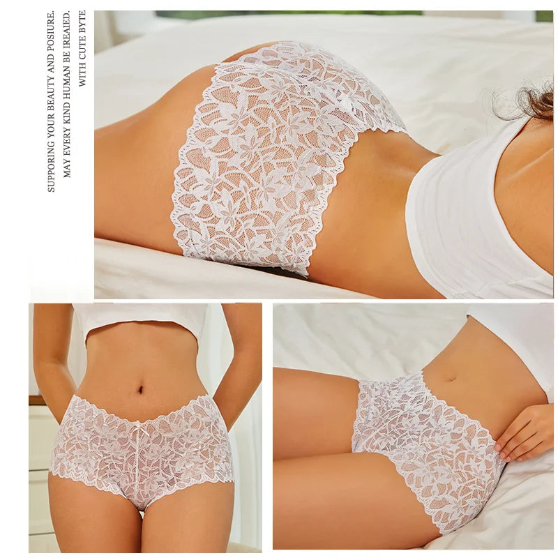 3-Pack Lace Boyshort Panties – Low-Rise Floral Underwear for Women (S–XL, 14 Color Sets)