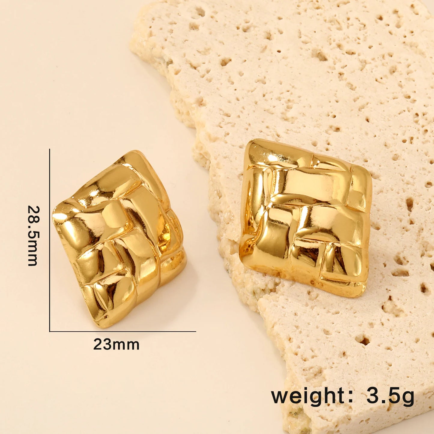 Round Stud Earrings – 18K Gold-Plated Geometric Stainless Steel Piercing Earrings for Women