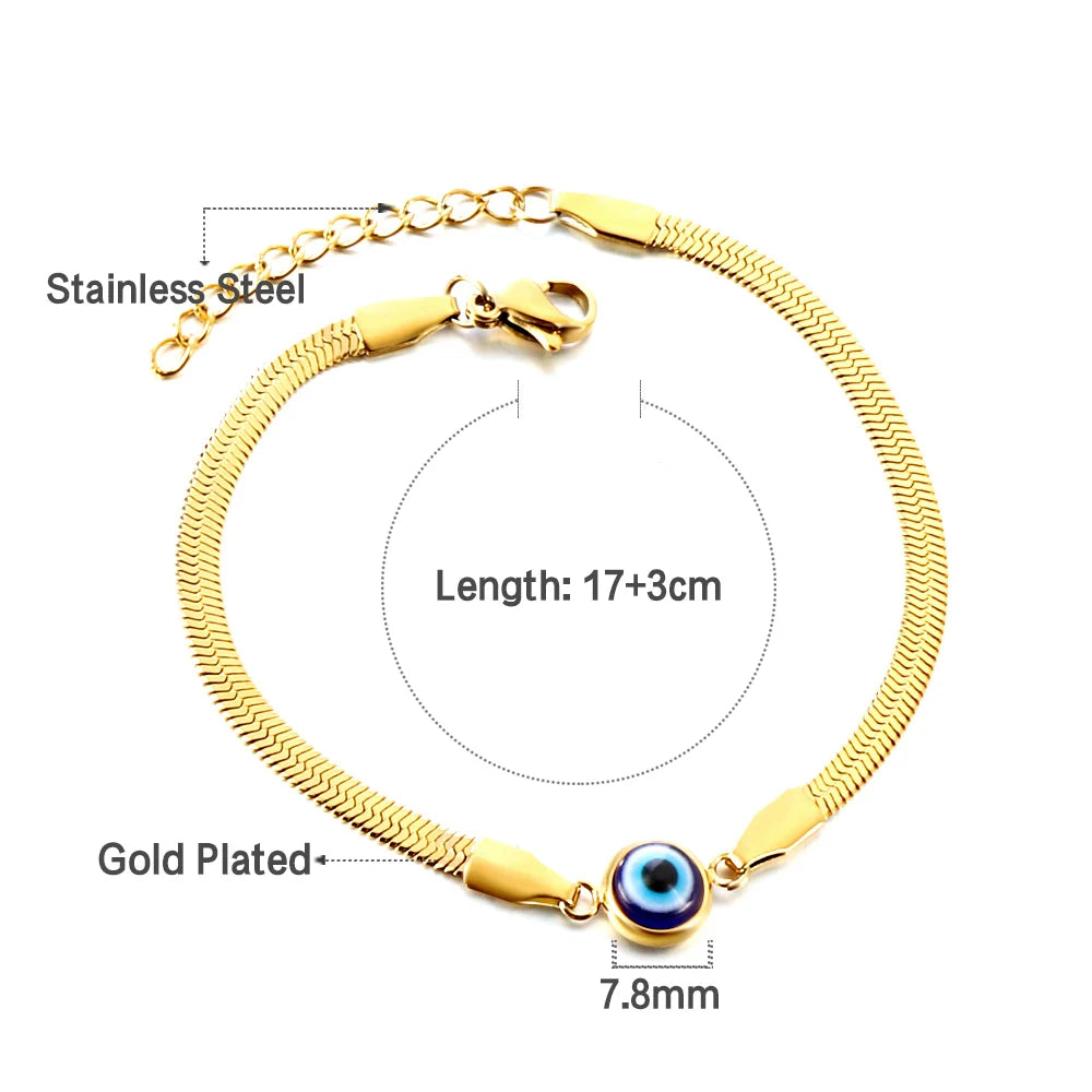 Evil Eye Bracelet – 18K Gold-Plated Stainless Steel Boho Charm Bracelet for Women