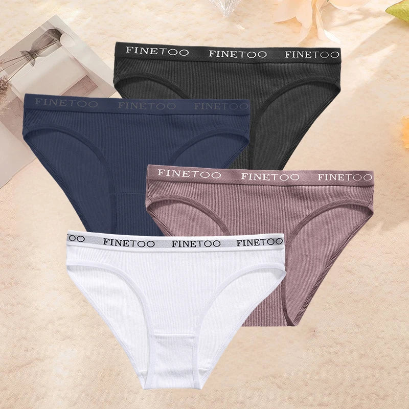 FINETOO 4PCS/Set Women's Cotton Panties Sexy Low Rise Briefs Letter Belt Underwear Female Underpants Intimates Lingerie M-2XL