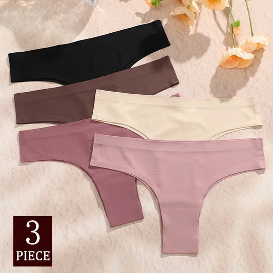 3-Pack Maillard Ice Silk Brazilian Bikini Panties – Ultra-Thin Seamless Low-Rise Underwear for Women (S–XL, 12 Color Sets)