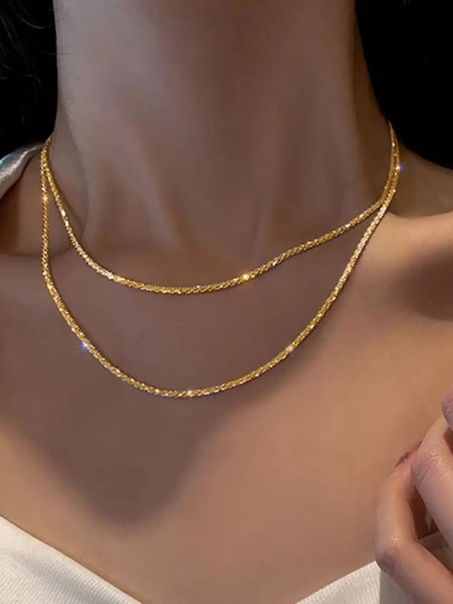 Sparkling Chain Choker Necklace – Minimalist Stainless Steel Clavicle Collar for Women