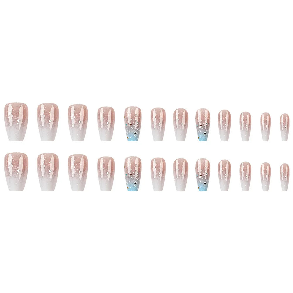 Short Ballerina Press-On Nails – Ombre Gradient Designs, 24 Pieces