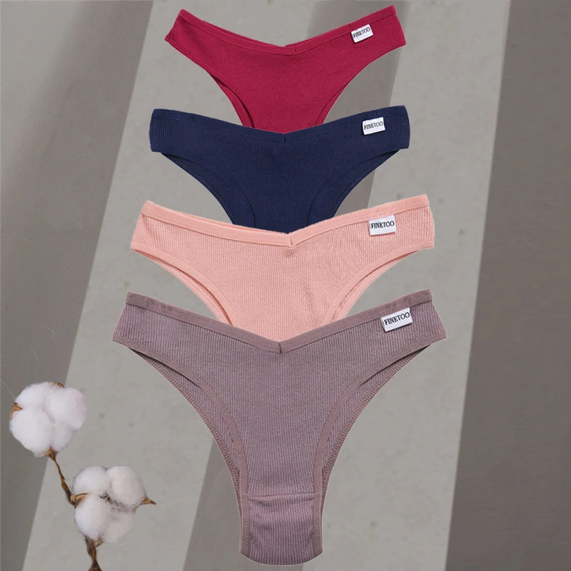 4-Pack Cotton Brazilian Panties – Low-Rise Solid Color Underwear for Women (M–XL, 14 Color Sets)