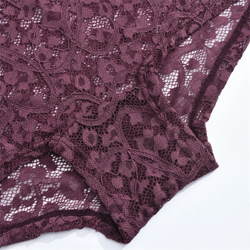 FINETOO 3Pcs Lace Hollow Out Boyshorts Underwear Women's Elastic Belt Panties Sexy Transparent Floral Briefs Breathable Lingerie