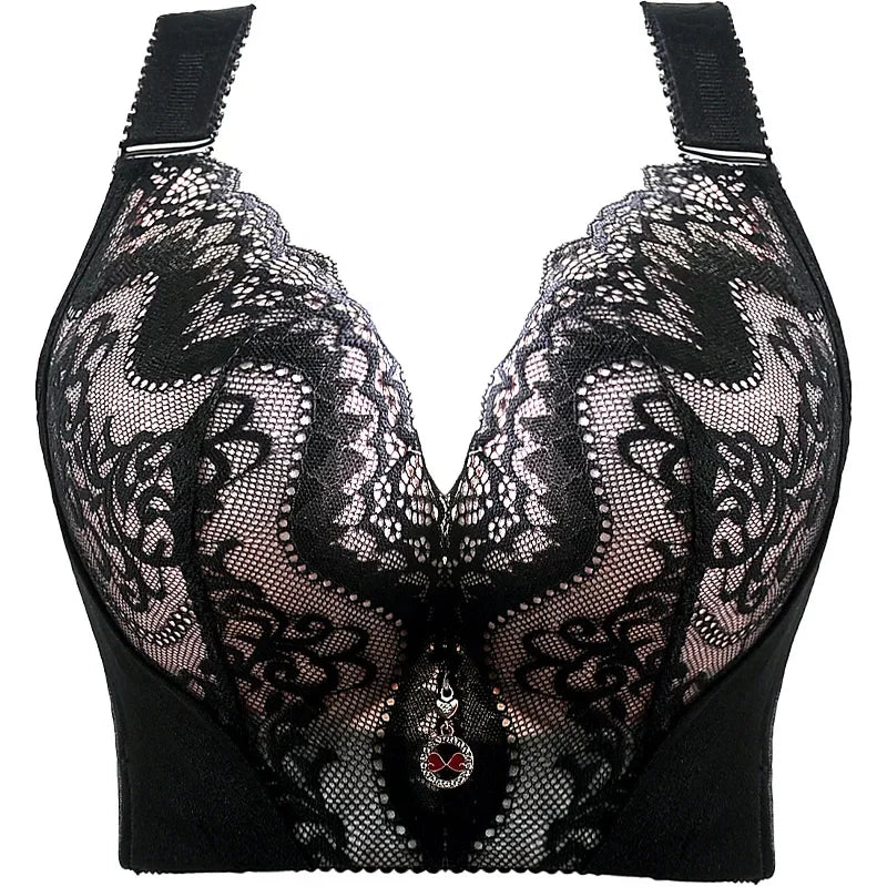 Women's Plus Size Lace Push Up Bra | Sexy Underwire Full Coverage Bra for Curvy Women | Wide Side Wings C–E Cup (34–50)