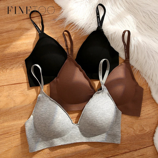 Ribbed Deep-V Wire-Free Padded Bralette — Letter Strap 3/4 Cup Bra S–XL