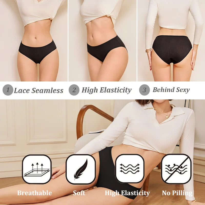 4-Pack Lace Mesh French-Cut Briefs – Semi-Sheer Breathable Underwear for Women (S–XL, 7 Color Sets)