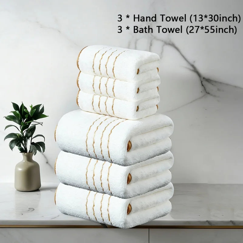 Golden Striped Coral Fleece Bath Towel Set – Ultra-Soft, Quick-Dry, Machine Washable (2, 3, 6 or 8 Pcs)