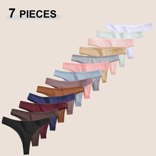 7-Pack Cotton Seamless T-Back G-String Set – Breathable Low Rise Bikini Thongs