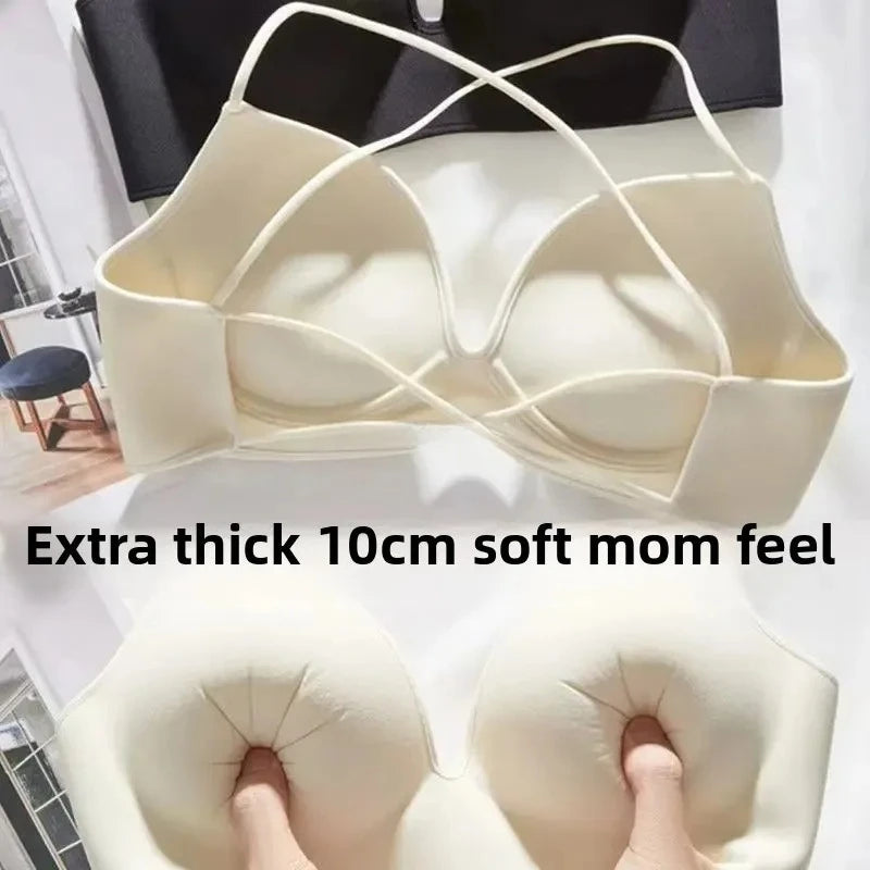 Women's 10CM Extra Thick Push Up Bra for AA/A Cup | Open Back Lingerie with Convertible Cross Straps | Seamless Wire-Free Bra No Marks (70A–85A)