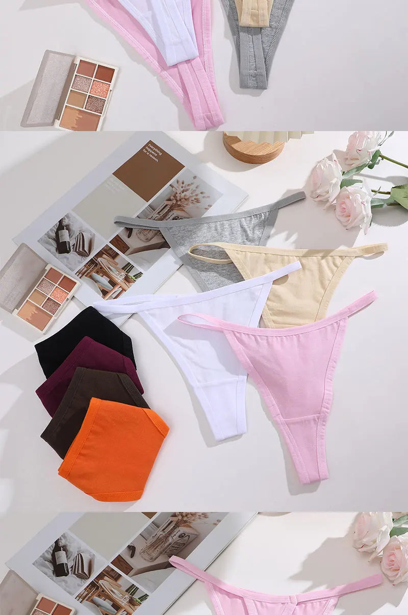 FINETOO 3PCS/Set Sexy Women Cotton G-String Underwear Low Waist Panties Girl T-back Panty Soft Thin Strap Femme Thong Lingerie