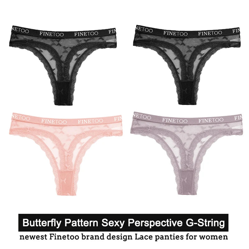 Women's Floral Lace G-String Thongs – 4-Piece Set | Butterfly T-Back Sexy Underwear (S–XL)