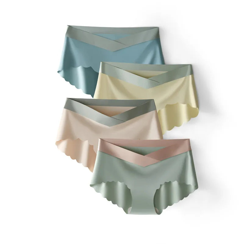 4pcs Summer Seamless Panties Ice Silk Female Pregnanc Underwear Women Low-Waist Briefs Large Size Maternity Panty Sexy Lingerie