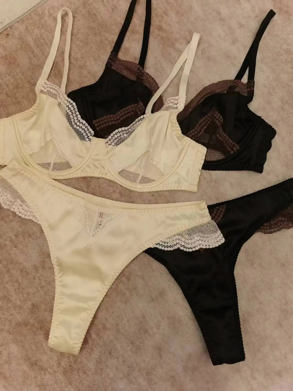 French Ice Silk Lace Push-Up Bra Set – Ultra-Thin, Breathable, ¾ Cup | Women's Lingerie
