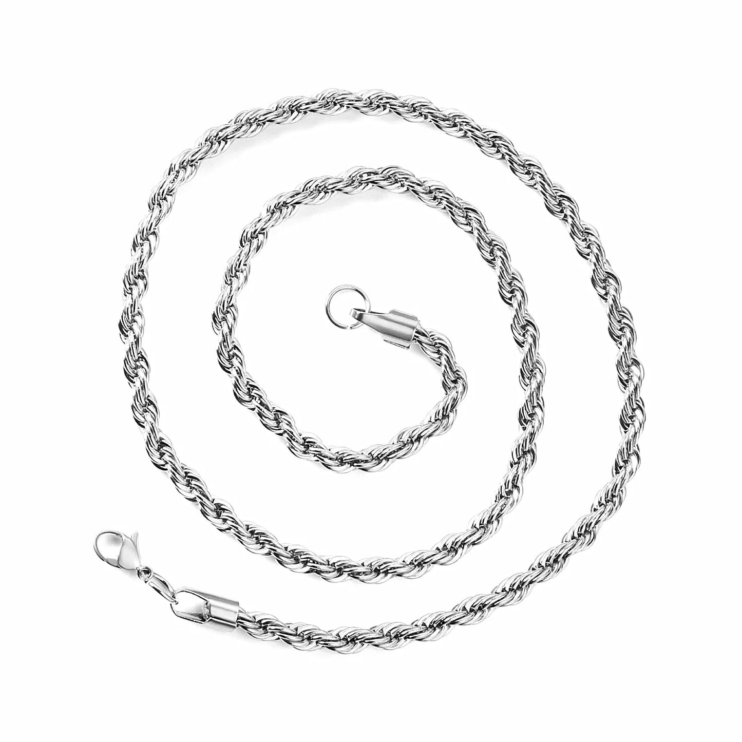 Twisted Rope Chain Necklace – 3mm Punk Stainless Steel Long Necklace for Men & Women