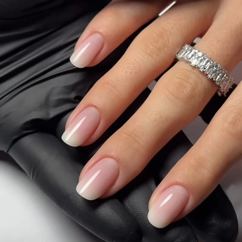 Nude Pink Short Square Press-On Nails - French & Gradient, 24 Pieces