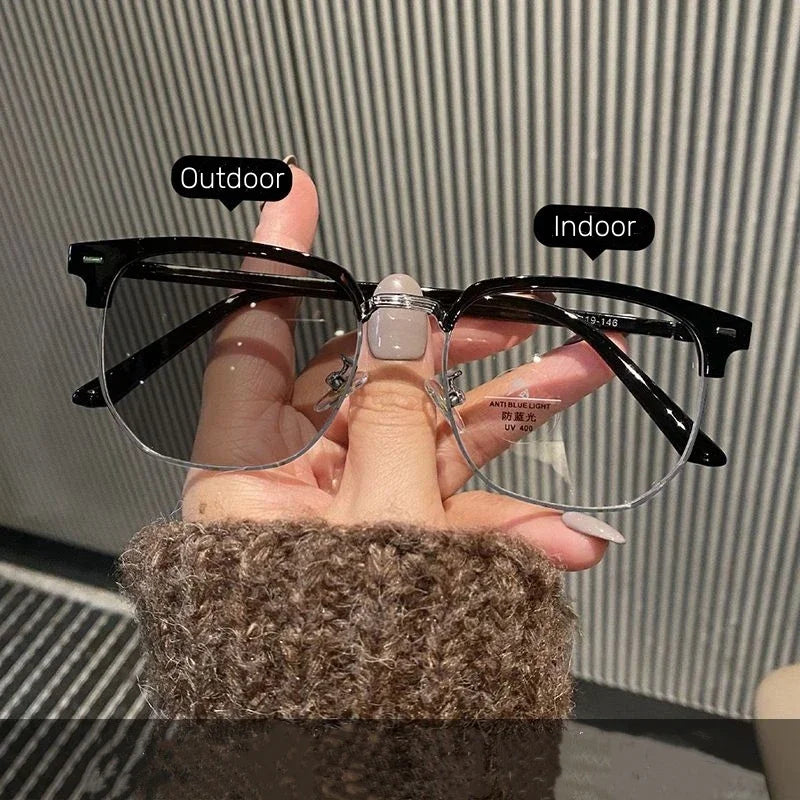 Square Metal Photochromic Glasses | Myopia Lens Options
