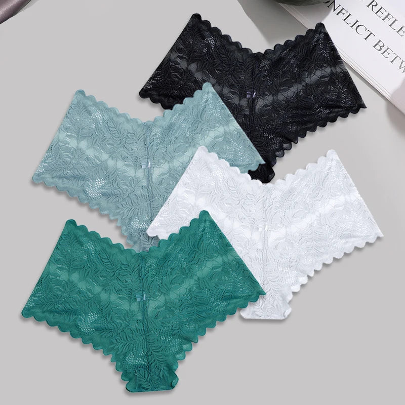 4-Pack All-Over Floral Lace Boyshorts — Hollow-Out Scalloped Low-Rise Panties