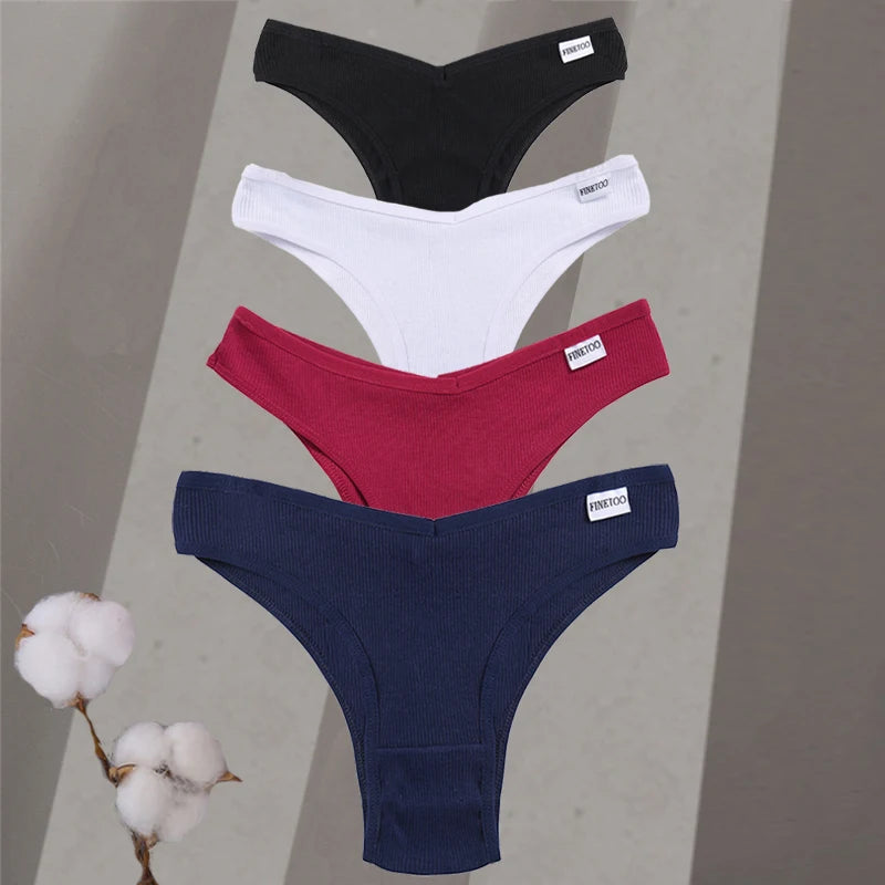 4-Pack Cotton Brazilian Panties – Low-Rise Solid Color Underwear for Women (M–XL, 14 Color Sets)