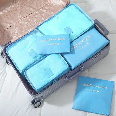 6pcs Travel Luggage Packing Cubes, Suitcase Clothes Storage Bag, Foldable Organizer Shoes Underwear Pouch