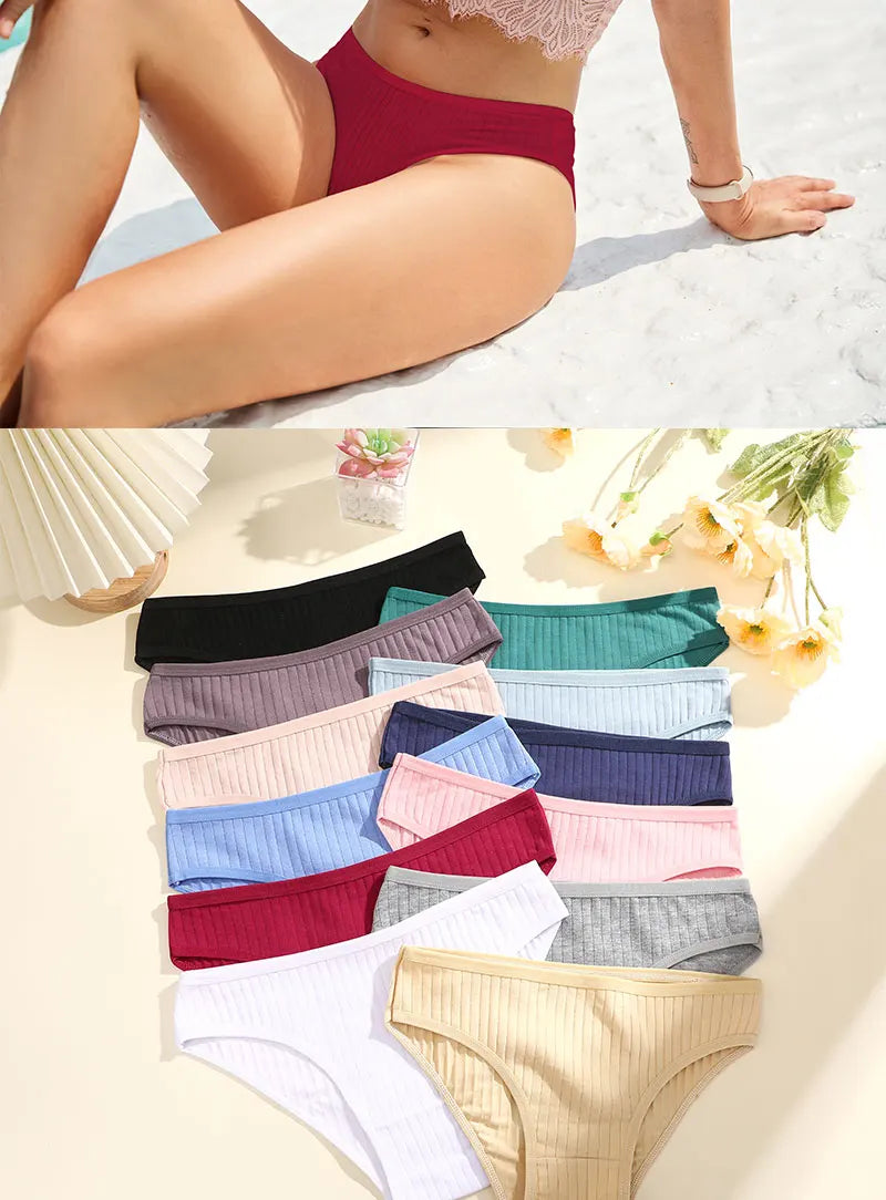 FINETOO 4Pcs Sexy Cotton Panties for Women Underwear Striped Panty Female Soft Lingeries Briefs Pantys Girl Underpant Intimates